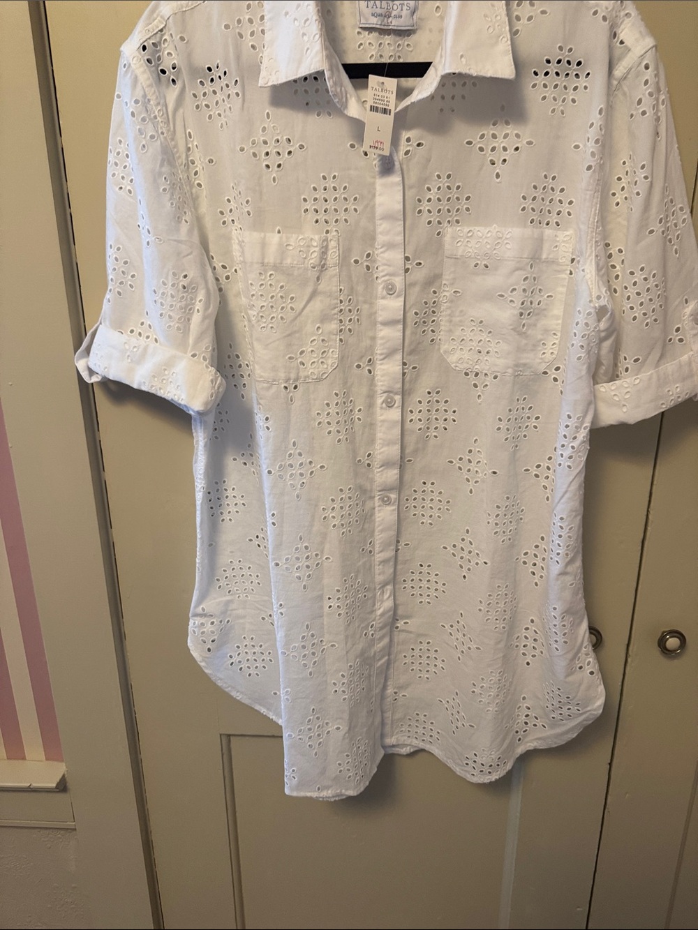 Talbots NWT white eyelet swim cover up, Sz L